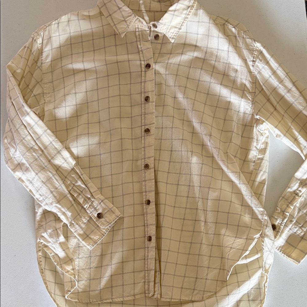 100% cotton Cream Windowpane Button-Down Shirt size medium oversized fit